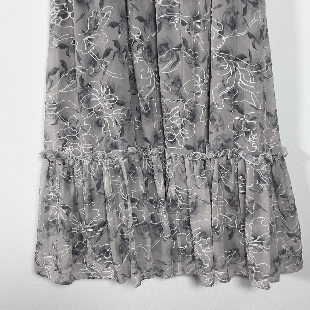Baltic Born Embroidered Maxi Dress Sz 1XL Gray Puff Sleeve Square Neck Smocked - Picture 5 of 15
